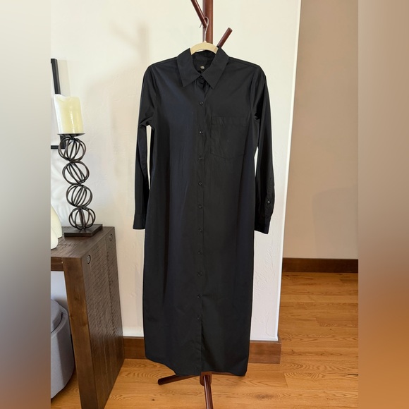 NWOT Banana Republic Black Poplin Maxi Shirtdress in Black (Size XS) - Picture 7 of 13